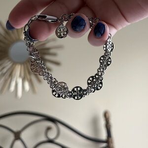 Tory Burch Silver Logo Triple Chain Bracelet